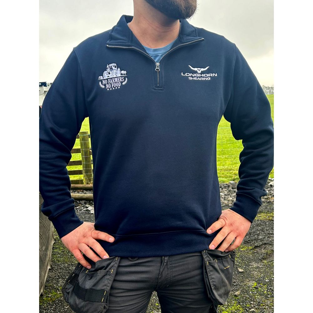 Longhorn Shearing 'No Farmers, No Food' Navy 1⁄4 Zip Sweat